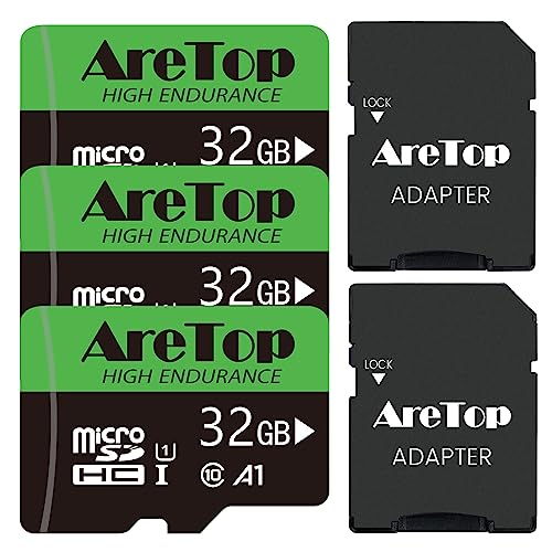AreTop - Tarjeta Micro SD de 32 GB, 3 tarjetas de memoria UHS-I, TF Micro SDHC Clase 10, U1, con adaptador para tableta, Drone, Dash Cam/Camera/Phone/Nintendo-Switch/PC,Lectura máxima de 85 MB/s